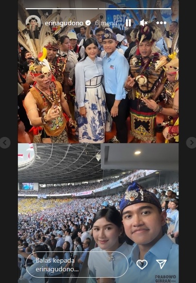 Erina Gudono dan Kaesang Pangarep hadiri kampanye akbar Prabowo-Gibran di GBK. (Instagram/@erinagudono)